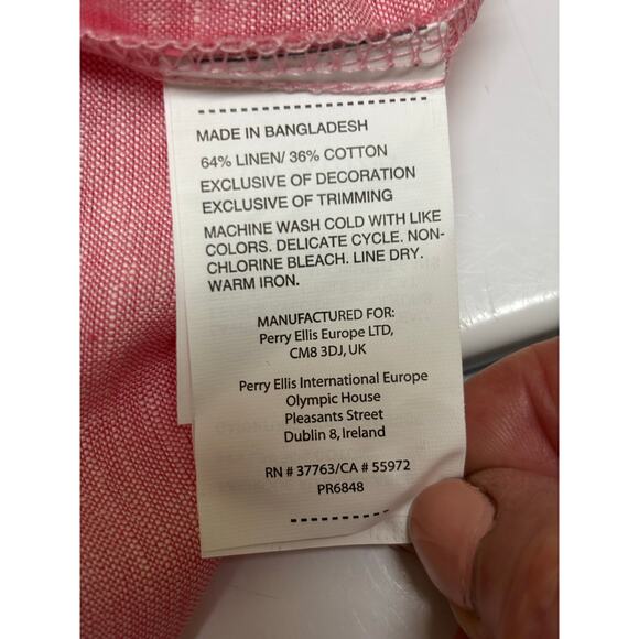 Cubavera Men's Embroidered Pintucked Panel Button Down Shirt Pink Linen L - Picture 8 of 9